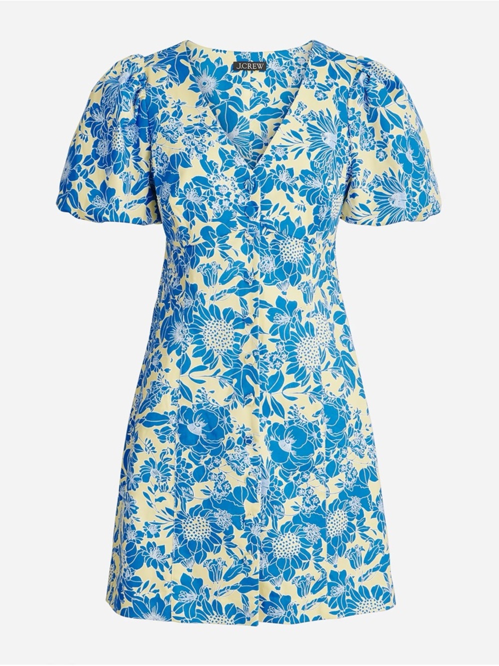NWT J.CREW BUTTON-FRONT PUFF-SLEEVE MINI DRESS IN BLUE FLORAL